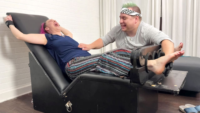 Vicky Vix Laughs in the Tickle Chair
